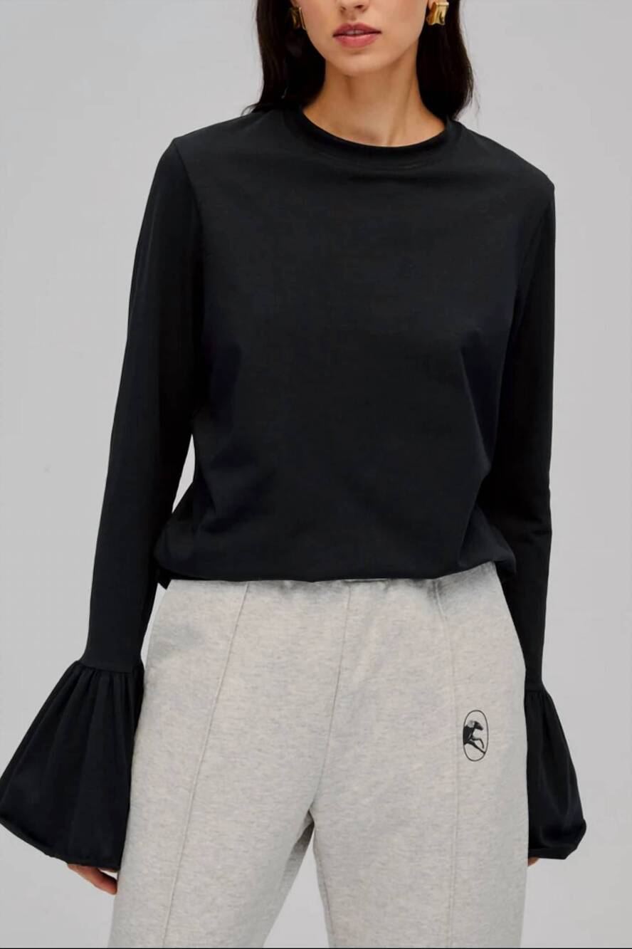 NEW SLEEPER ruffled stretch-cotton jersey t-shirt in black